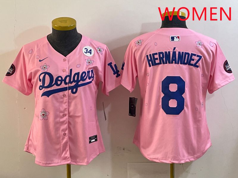 Women Los Angeles Dodgers #8 Hernandez Pink Sakura Edition 2025 Nike MLB Jersey style 4